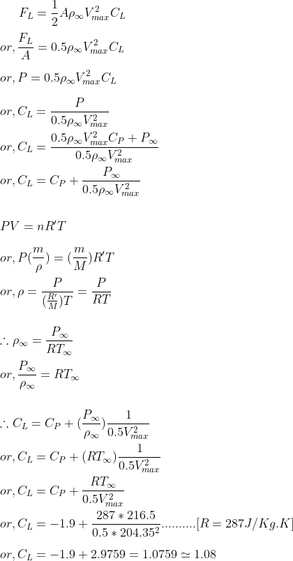 Ft = Apex Vibur. On 0r, * = 0.5px Vihar Ct or, P = 0.5px Vihar Cu P or, CL = 0.5pVmax or, Cu= 0.5p Var 0.5pVmar Cp+PX Pa or,