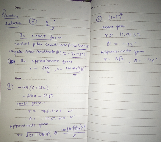 Date... Quention falute; ( 8-1 In exact form. radial palar coordinate (6) ~ 4.03113 Angulor palom Coordinate (0) = -7.12502 o