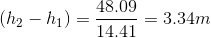 (h_{2}-h_{1})=\frac{48.09}{14.41}=3.34m