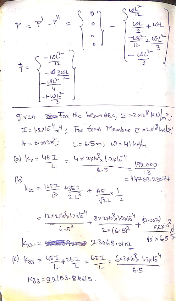 - P=PP اوا +WL 번 3 760. لایا ㅍ 3 @3 to L2 뺨 given the For the beam ABS, E=24108 kolm? I= 1.2x16 , For truss Member E= 2x1 kW