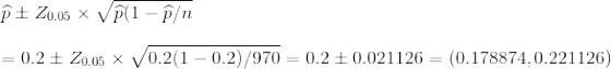 20.05 x V (1-P/n = 0.2 – 20.05 X 10.2(1 – 0.2)/970 = 0.2 + 0.021126 = (0.178874,0.221126)