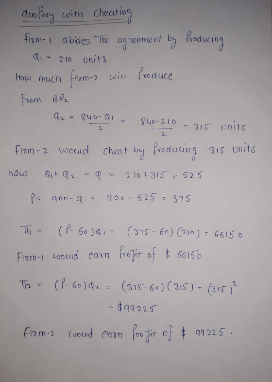 duolory with Cheating from-1 abides The agreement by Producing 210 units How much from-2 will produce from BR2 Q2 = 84oral 84