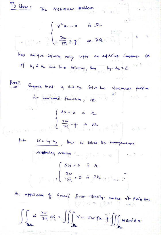 To show a The Meumann problem x?u= in a du onda on ² g has unique solution only upto an additive Constant of m & ų are two so