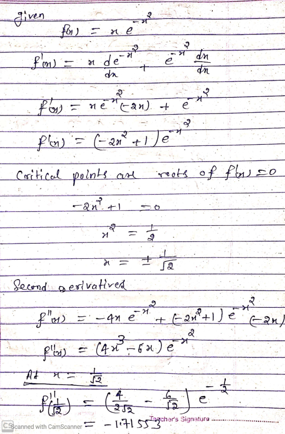 given for ne fon = ne of can). & ex е foi = (-an alle Critical points are roots of fu so -an ti co a = It Second aerivatives