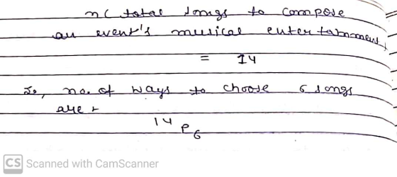 com pode netotel songs Q14 events musical enter tamament = 14 ways choose no. of arer 6do ongs er CS Scanned with CamScanner