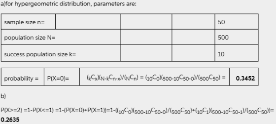 a)for hypergeometric distribution, parameters are: sample size n= population size N= 500 success population size k= probabili