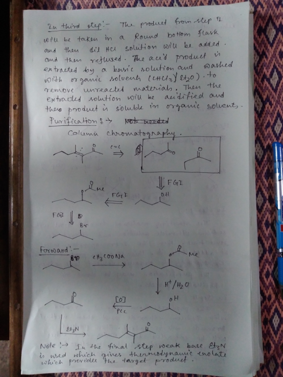 and then In third step: - The product from step at will be taken in a Round bottom flask dil Ha solution will be added. and t