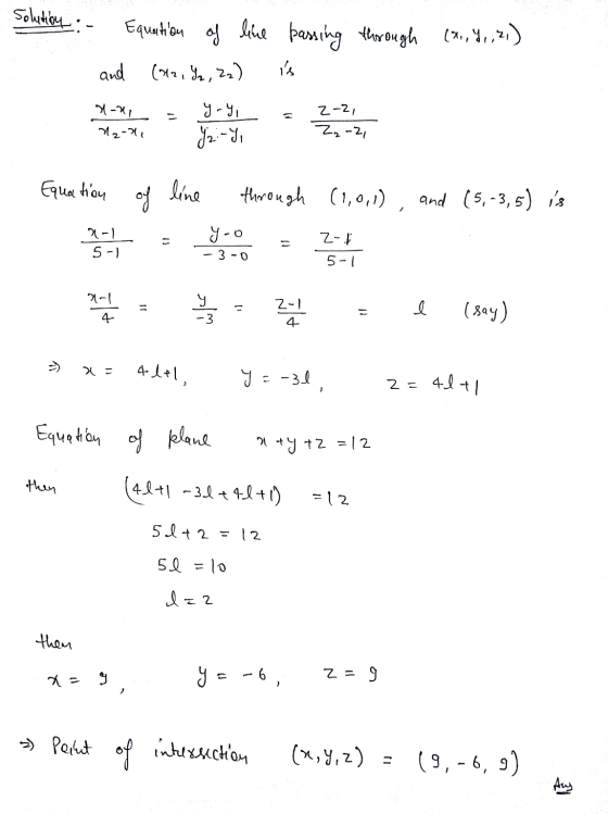 (x,,Y,, 21) Solution : - Equation of line passing through and (12, 92, 22) is 7-22 - y-y, 2-2, 1₂-11 12-Y . Z2-2, - Equation