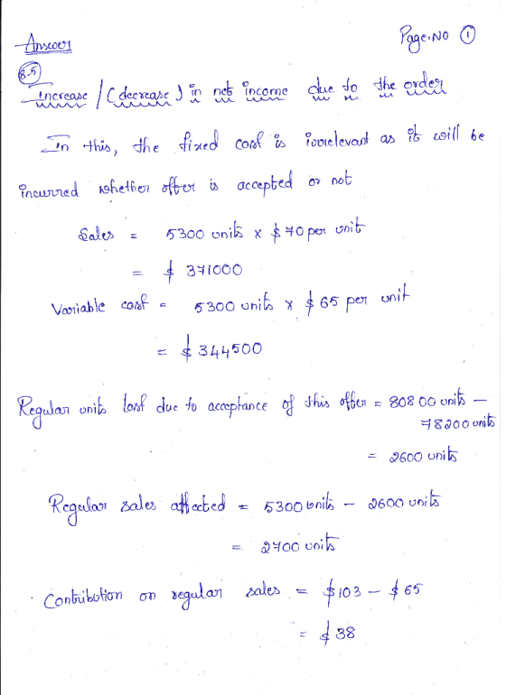Answers Page: No ④ en recrease (decrease o ne the income colesterol the order In this, the fixed cost is ievielevant as it wi