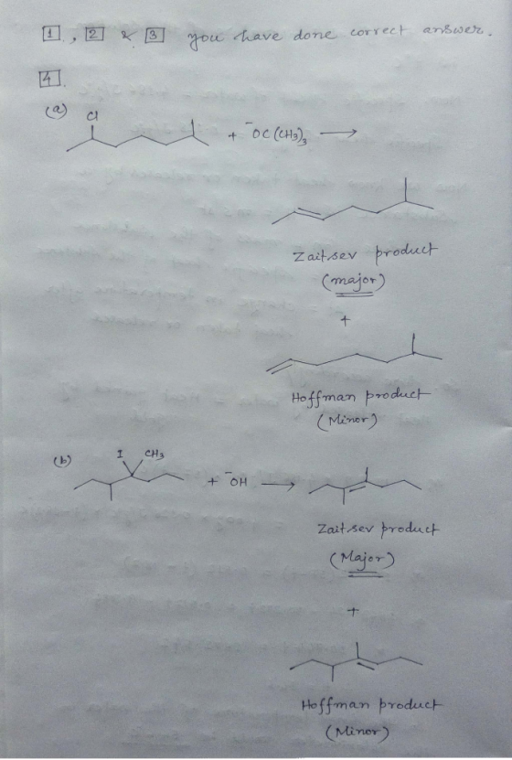 ,12 Mou ave done correct ansewer a) + 0cCHb), Zait sev product Cmajor) + Hoffman produc Maner) CH3 I (b) +OH Zait sev produet