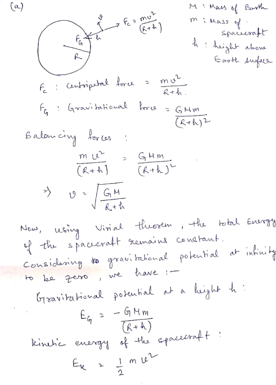tamu (Reha Mi mass of Barth mi mass of .. . spacecraft h: height above Earth Ausface fe i centripetal force - must fe: Gravit