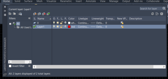 Home Solid Surface Mesh Visualize Parametric Insert Annotate View Manage Output Add-ins Collaborate Expr Х Current layer: Lay