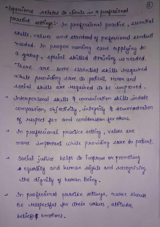 apenience uelated do clieuts in a pkactice settings :- In puofessional puactice, ete prafessional &kills, value and standand