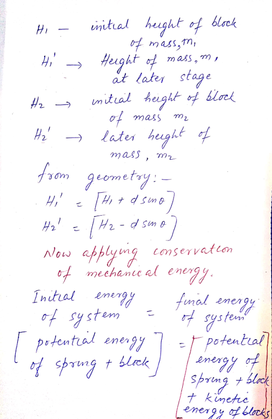 initial heught f blaek mass,m Hught o mass, m, at later stage mitial heught of bloek HI 2 H2 of mass later heght mass, m2 _ f