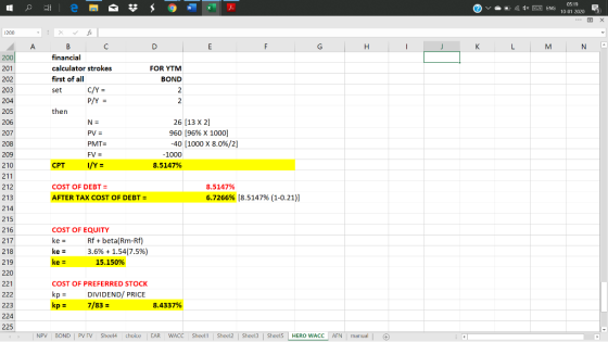 05 19 A dx E ENG х 10 01 2020 fr 1200 A D Н 200 financial calculator strokes 201 FOR YTM first of all 202 BOND C/Y = P/Y = 20