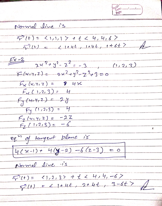 Franco Page: Normal line is ģit) = {1,1,1 > t t < 4,4,6> (1) 211461044; 1+6+ > 1 Ex- 2 .-? - 3 012,3) F. (19, 2) = 2u ?y? z 2