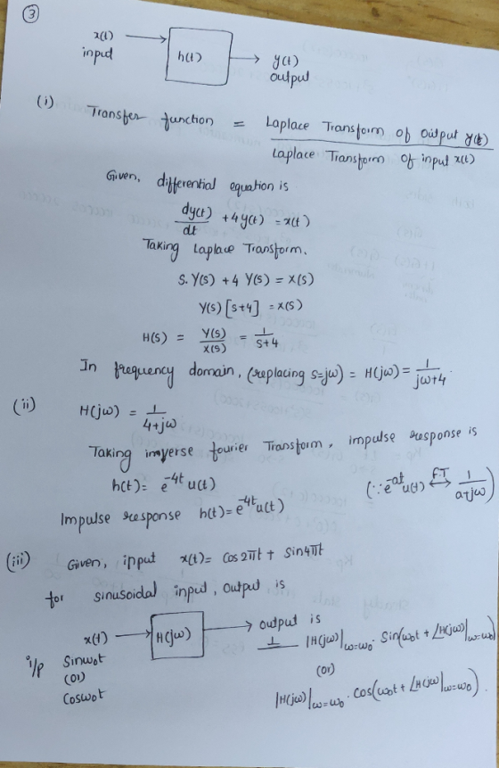inpud outpul (0) Transter tunchon Laplace Transfoirn ob oudput y) 1 laplace Transforo input Given, diferential equation is oe