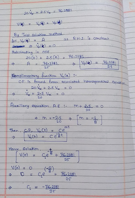 201 + 2.5 V 7.2381 By Trial Solution method let, Volt A as R.H. 3. is constant Substituting in ODE. 20 (0) + 2.5(A) = 46.2381