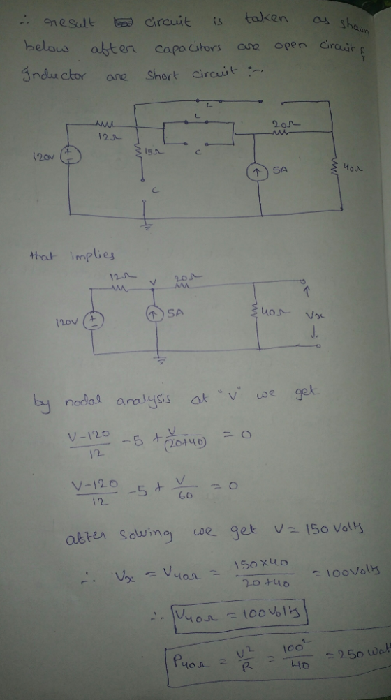 i resulta below after Indector are circuit is taken capacitors are open short circuit in as shown circuit & 12r 120v © 20 ) 3