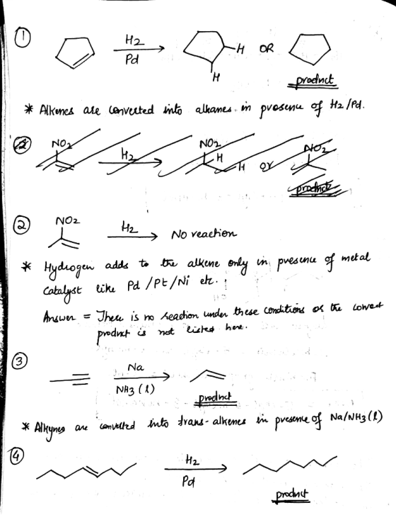 H2 OR Pd H rednct pvescии of Alknes ate lenveuted nto alkanes. m NO1 Н NO2 Pch NO2 >No veaeien adds t alkene enly n pvesnu of
