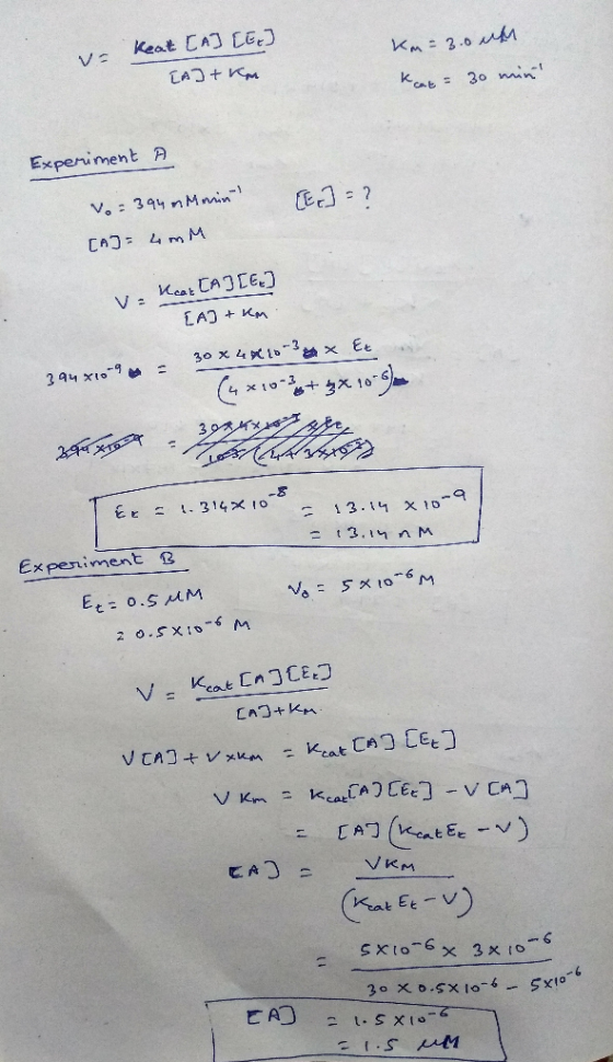 Keat CA LE. Va Km 3.0 kab 30 min Experiment A V, 3q4 nMmin CAQ- 4M M Keat CA3E V = LADKn 30 x 4i x Ee 3 94 x10-9 x10 334 -8 .