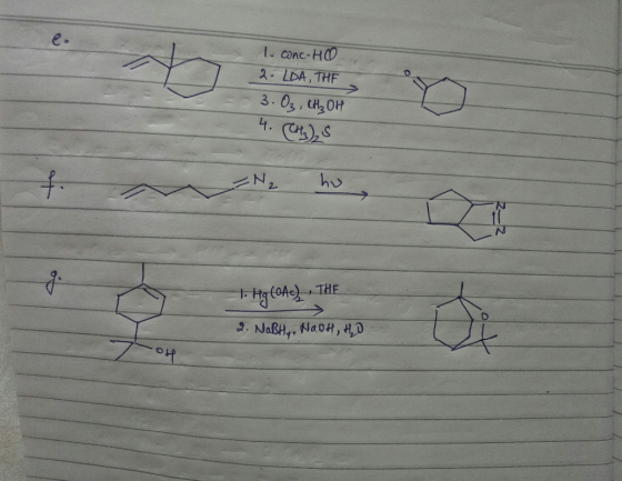 1. conc. Ho 2. LDA, THE 3. O₂, CH₂OH 4. (CHS 1. Hg (Ac). THE 2. NaBH, NaOH, to OH