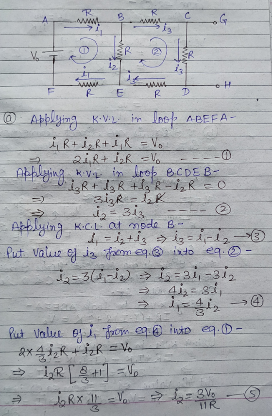 MAAM HMMM @ Applying K.V.1. in loop A BEFA - ů R + lz R + e, R = Vo - 21; R + d2R = Vo -- --0) Applying xovil in loop B C D E