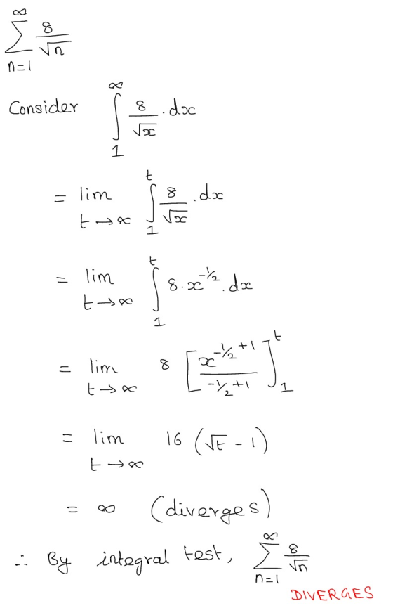 - 1 I n=1 Consider 8 .doc JG 1 =lim 8 .doc ta 1 lim to 8.00 do - ti C E lim tx - +1 こ น| of 7 16 (JE - 1) 8 11 (diverges) ::