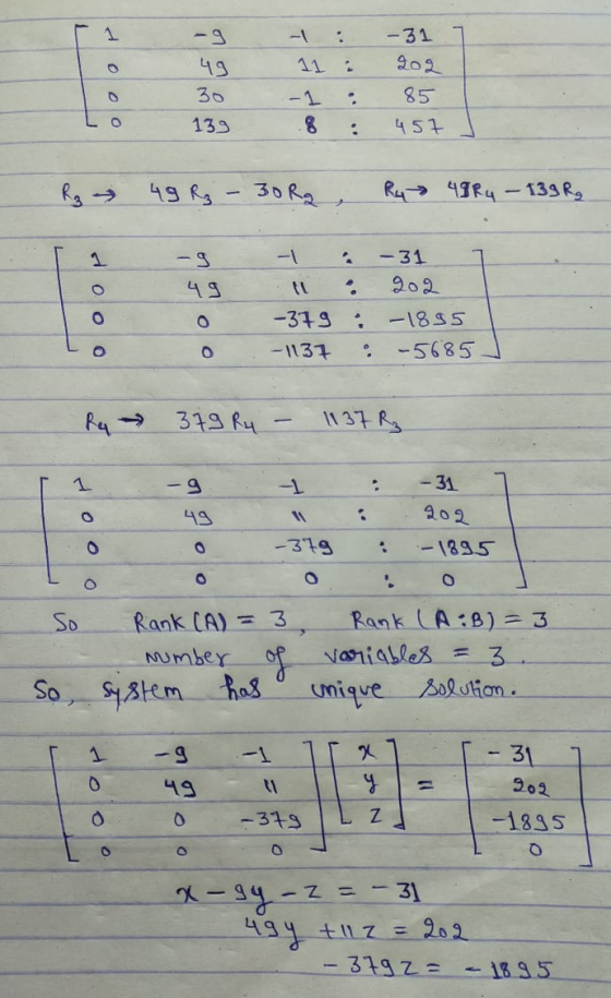 1 . -31 1 202 49 30 139 85 457 0 : R₂ 49 R - 30R2 Ry 4984 - 139 R₂ -1 49 . o o o Р - 31 202 -1895 -5685 . оо -379 - 1137 . 37