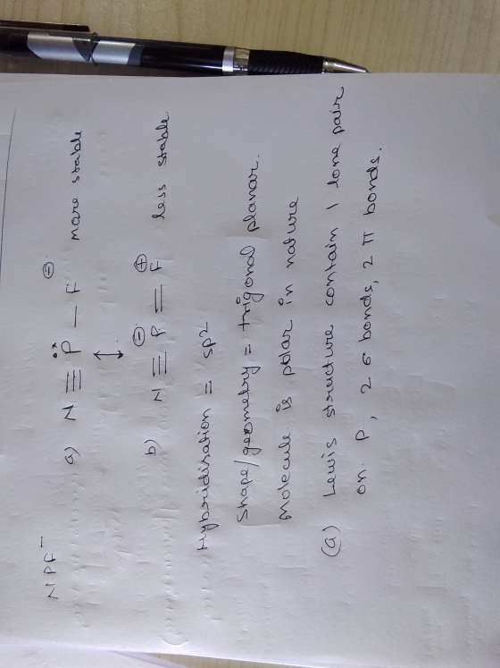 osa) N = P - For more stable түчеть тву SS особо = = = - д» я энерген СО Shape/ geometry = trigonal planar. molecule is polar