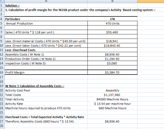 B 1 Solution:- 2 1. Calculation of profit margin for the W268 product under the companys Activity Based costing system 4 Par