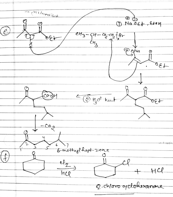 wionalitat Na oct Eten CH3-CH - ch-en ter Ona SEL 1 Cody Hot hout E 6-methylhept-2.one the + HCl 82-chloro wyclohexanone