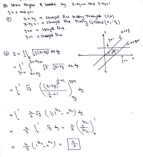 g Given Region R bounded by X-3y co and X-3y=1 yao and g=1 ♡ X=34 9 Sbaight line passing thoughts 10,0) 2-31 21 straight line