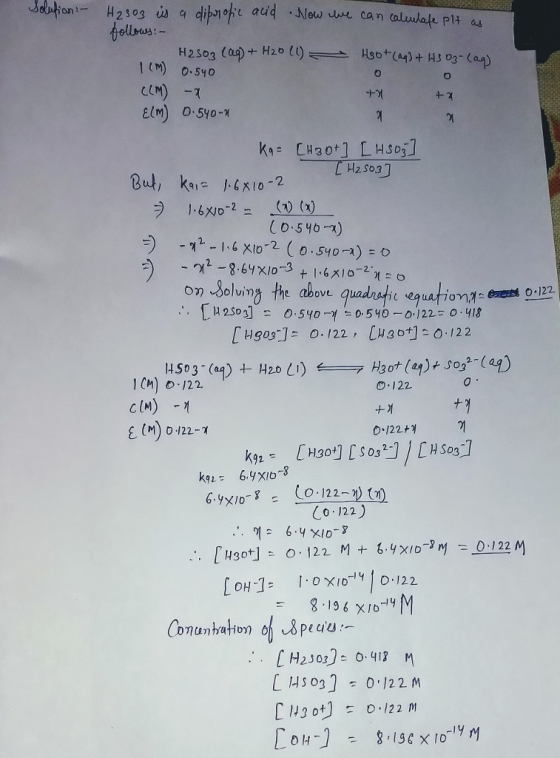 1 acid -Newuwe can caludale P14 as 1 () 0.540o +21 4- 21 2So3 on-Solving fe above equation 0-122. 1CM) 0./22. O 122 E (M) 0-1
