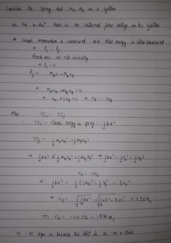 spring and Considh the MA mo as a system in the x-dith Mhill is no enternal foher acting on the system 2 Linear momentum is c