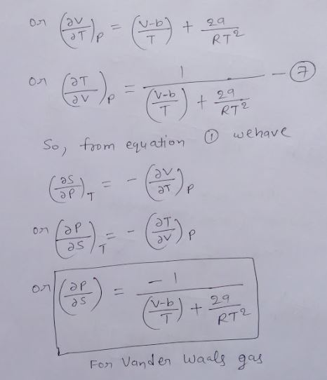 on (av + 오g R T 29 RT2 o) fom equation wehave V-b + 29 Fon Vand en waals gay