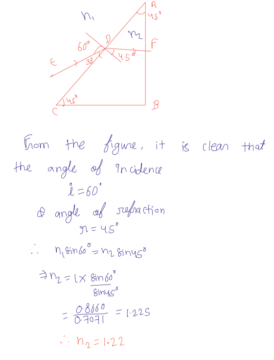 ni А. uso nz L 60° to YS E 30 Lugo u ure, it is clear that from the figur the angle of incidence l=60 of refraction nus & ang