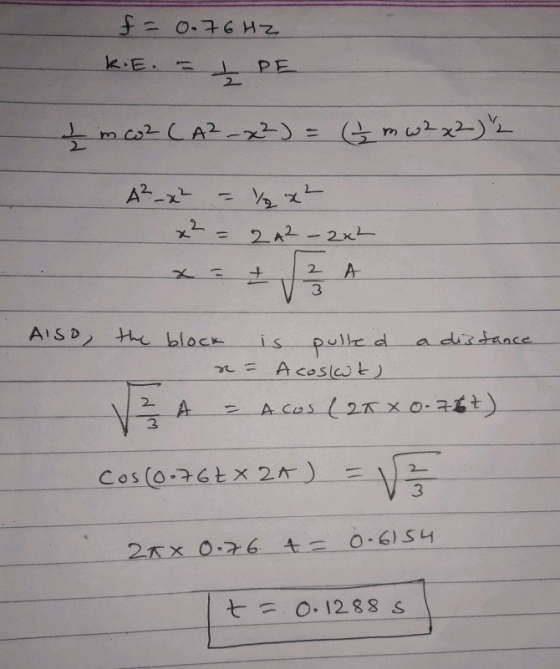 3 AisD e bloc is pule d a dis sance Cos (o-PGtX 2斤)-리는 3 2xx 0.26 七 0.1288 s