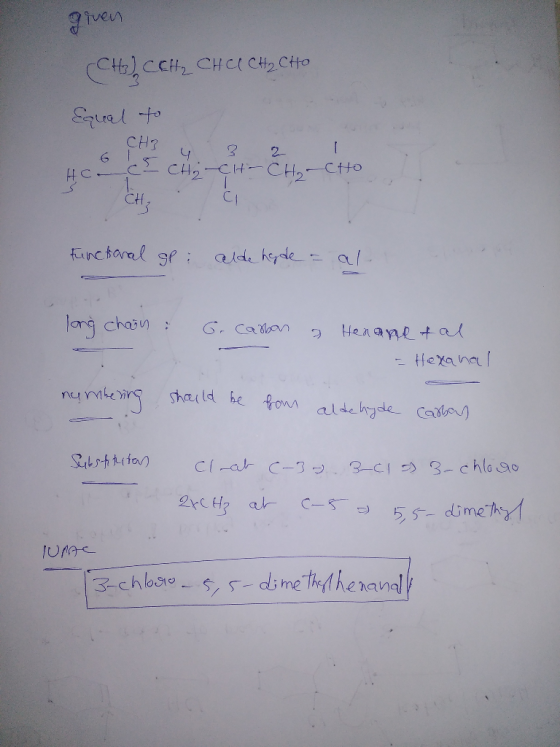 given сен) ссін, снеt сh cito Equal to CH? 4 3 2 1 US C CH ₂ -CH-CH₂-CHO CH, C . functional gp: alde hade = al. long chain :