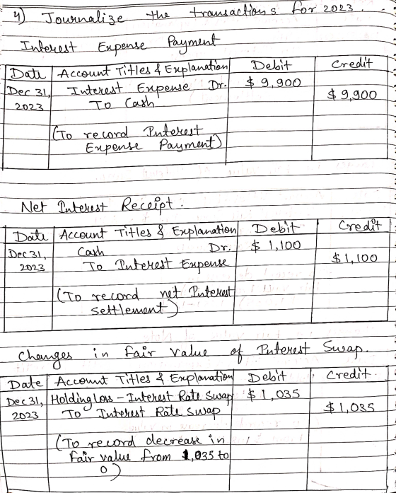 4 Journalize the transactions for 2023 Interest Expense Payment Debit credit Date Account Titles & Explanation Interest Expen