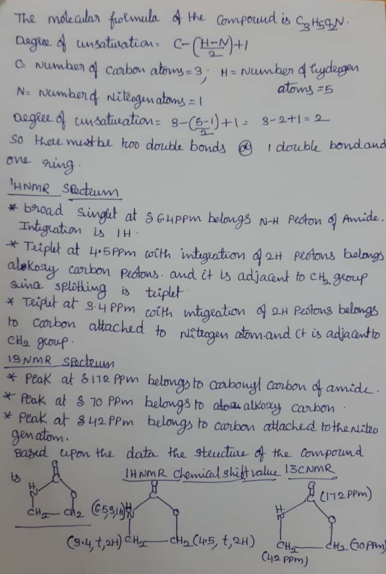 The moleaular frolmula 4 the Compouud is Degie tunsatinatian C Number d carbon atows 3 H- Numben 4 tydergen N- Numberd nitega
