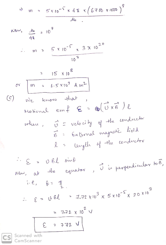 >> m ) 5x10-5x4ū *(6700 x1000) - Mo. Now, Mo - m = 5x10.5 x 3 x 102° 107 2 15 X 100 o m : 1.5*109 A m2 CC) we know that , Mot