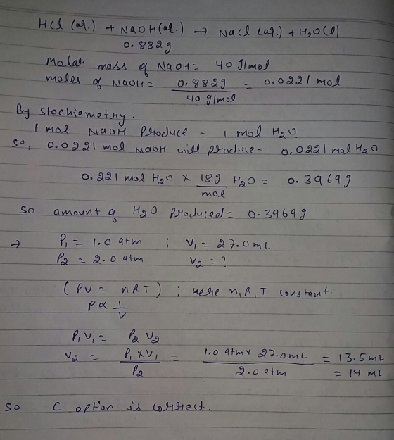 HCl (09.) + NaOH(al.) Nach car.) Hoole - 0.8829 all mass a NaOH = 40 glmal moles of NaoH = 0.8829 - 0.0221 mol - 40 g/mol By