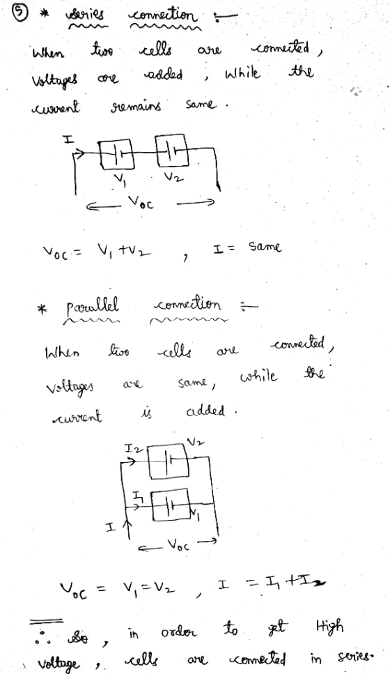 veteries When two connection i cells connected added while ane come Voltages current remains same . I th V2 voci V, TV2 I= S