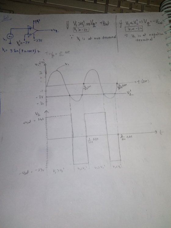 if V, V = Vo = that it u, V = V q = - Usat Vg >-2V) Thie-zu .: V is at negative V is at tue terminal terminal 2 v 13V = 3 Sin