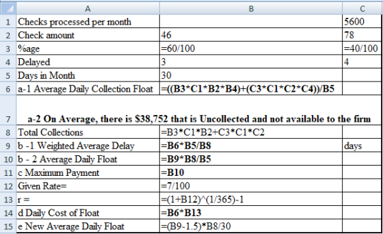 5600 78 B 1 Checks processed per month 2 Check amount 3 %age =60/100 4 Delayed 5 Days in Month 6 a-1 Average Daily Collection