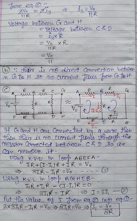 Zvo HIR - blz 11 R som eq. - Bivon = big = ls - Vo Voltage between G and H. = Voltage between C&D = іх = V0 XR TIR - Vo b. th