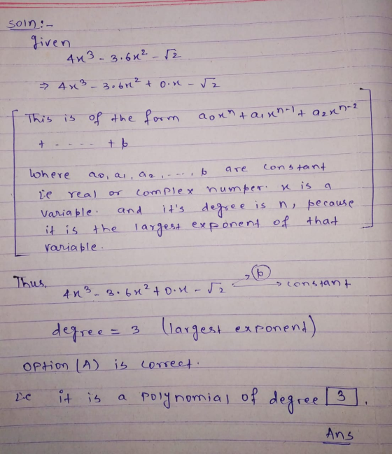 son:- given 443 – 3.64² - 12 - 4 x 3 _ 3.61² toon-52 This is of the form aonntannaltaar na 2 + + b are constant Where ao, ai,