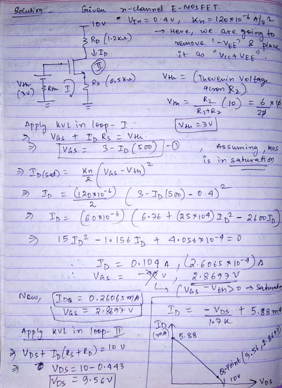 tov 3RD (1.2 km) (T Vth I Rth I Rs (0.5 kw) CA Nth =30 > Kn 2 Solution Given n-channel E-MOSFET Utn=0.40 kn = 1208 106A/02 He