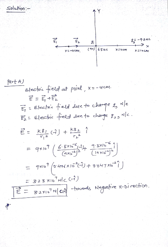 Solutioo- Part A) electric field ar point , x:-9cm